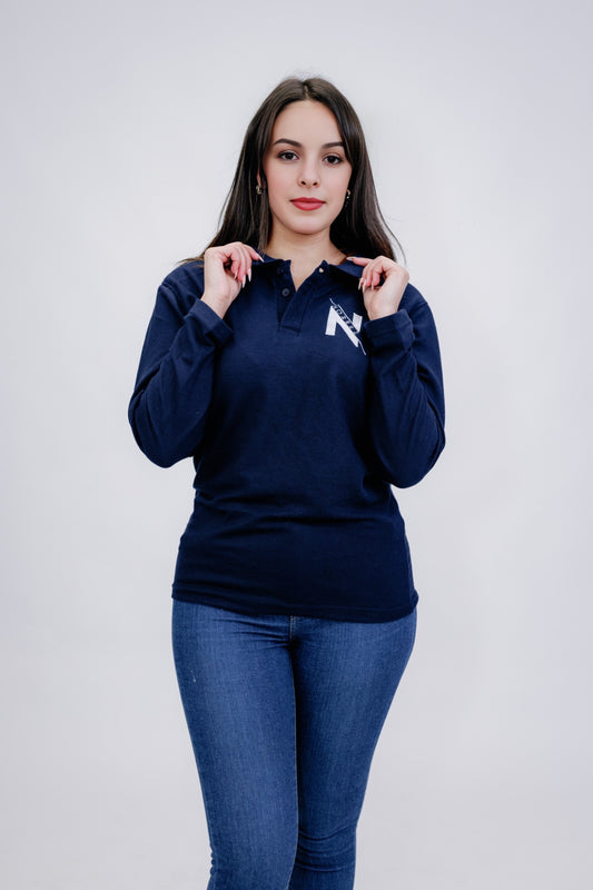 POLO MANCHE LONGUE BLEU MARINE - FEMME - NOREEZ